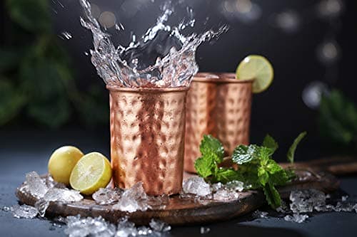 Set of 2 AVADOR Handcrafted 100% Pure Copper Glass Drinkware Hammered Finish 8 Oz. Ayurveda Health Benefit (2)