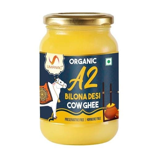 Umanac Organic A2 Bilona Ghee- 500Ml | Pure Desi Cow Ghee | 100% Organic A2 Desi Ghee | Grassfed | Traditional Bilona Method | Premium - No Artificial Additives | Certified & Tested