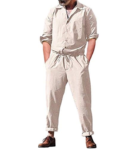 lisenraIn Men's Long Sleeve Rompers One Piece Jumpsuit Plain Coverall with Pockets