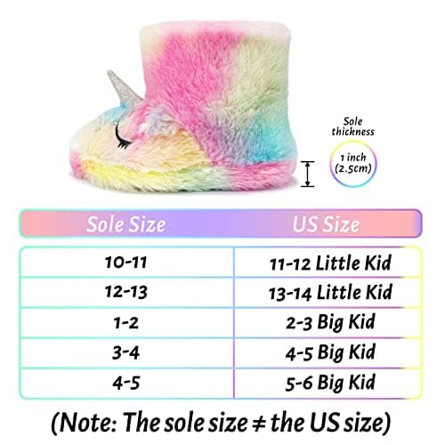 Dream Bridge Kids Plush Slippers with Warm Plush Fleece Indoor Outdoor Slip-on Booties Fluffy Boots Colourful Unicorn for Girls