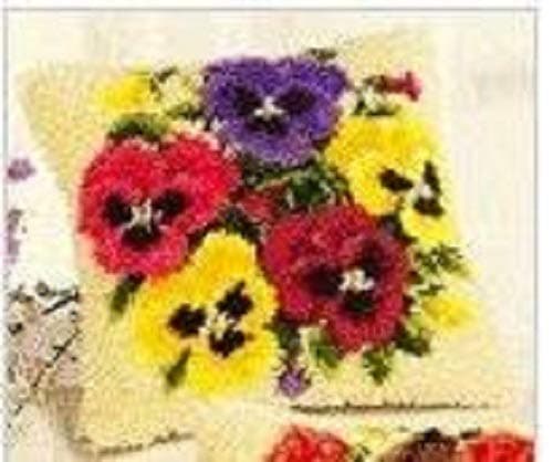 Latch Hook Cushion Kit Pansy Flowers 43cm X 43cm Complete with Backing Fabric with Zip and Edging