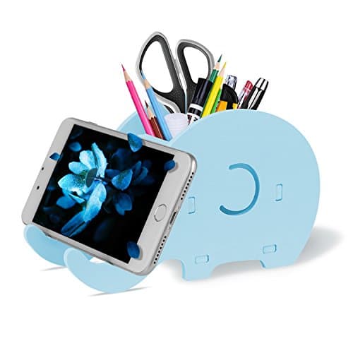 COOLOO Desk Supplies Organizer, Cute Elephant Pen Pot Pencil Holder with Cell Phone Stand Tablet Desk Bracket Compatible iPad iPhone Smartphone, Office Desk Tidy Stationery Organizer Box