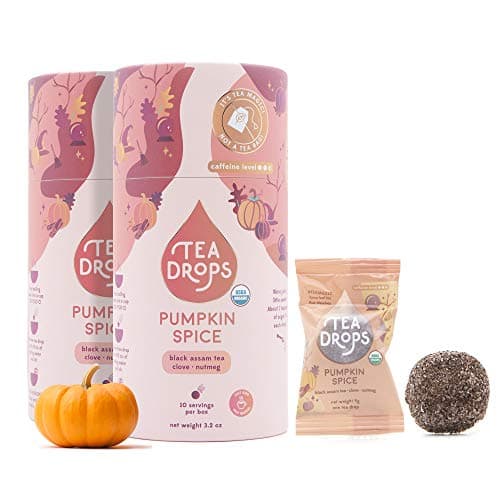 Tea Drops Lightly Sweetened Loose Leaf Organic Tea Bulk Box | Pumpkin Spice | Iced or Hot Bagless, Instant Tea Beverages | Includes Organic Pumpkin Spice, Cinnamon, and Ginger | 10 Tea Drops per Box
