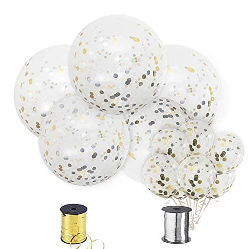 Shimmer and Confetti 12 Pack Large Silver and Gold Confetti Balloons with 5 Pieces 36-inch Confetti-Filled Balloons and 7 Pieces 12-inch Confetti-Filled Balloons with Foil Confetti