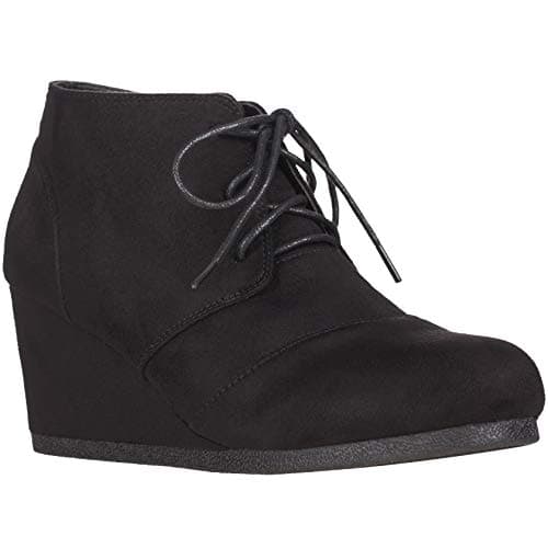 ILLUDE Women's Round Toe Lace Up Wedge Heels Suede Ankle Boots Booties (8, Black)