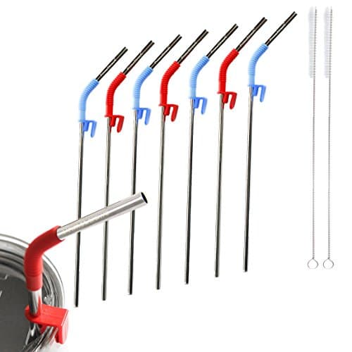 Stainless Steel Metal Straws for YETI, RTIC and OZARK Tumblers Cups fit 30 oz & 20 oz. Multicolor Silicone Clips (7-Pack). Premium Dishwasher Safe, Extra Long, Ergonomically Bent - by PrimeStraws