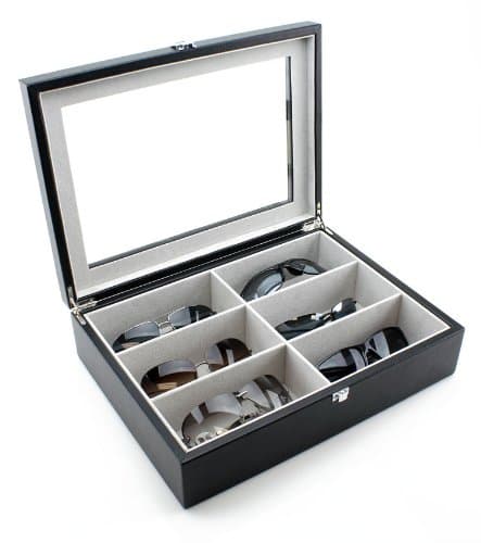 Heiden Black Leather Sunglass Organizer Storage Case Box (Holds 6 Sunglasses)