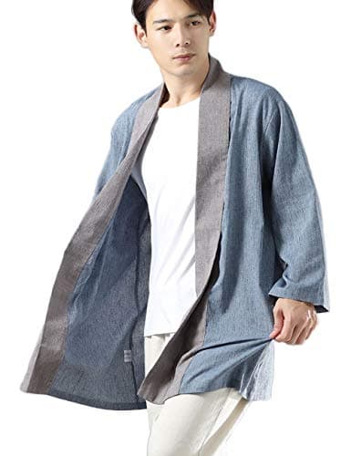 Mens Open Front Kimono Cardigan Casual Cotton Linen Shirt Chinese Hanfu Style Trench Coat