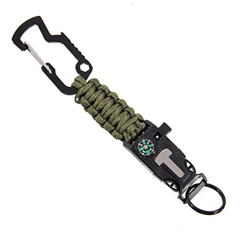 Outdoor Survival Kits, 7-Core Paracord Key Chain Emergency Sports Gear with Carabiner Buckle, Compass, Rescue Whistle, Bottle Opener, Fire Starter, Scraper for Mountaineering Cycling Camping Hiking