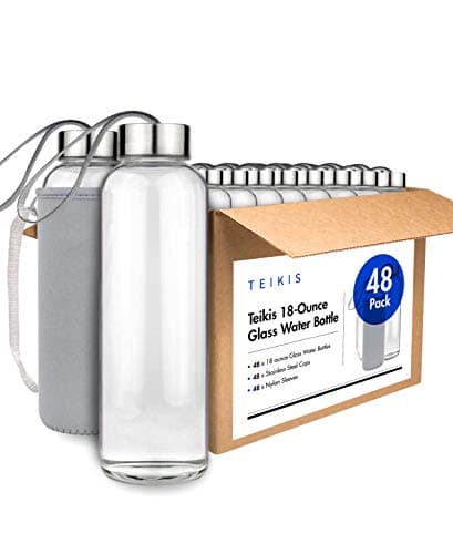Teikis 18-Oz Glass Water Bottle with 48 Non Slip Protection Sleeve - No Leak (48-Pack)