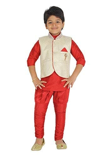 Kids Indian Ethnic Bollywood Style Kurta Waistcoat and Breeches Set for Boys