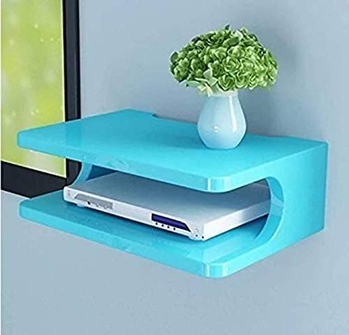 Dime Store Setup Box Stand/Set Top Box Stand Wall Mount for Home Wall Shelf for Holding Speakers WiFi Router Game Console Remote Streaming Device (Standard, Blue)(Engineered Wood)