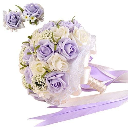 Handmade Artificial Pearls Flower Rose Bridal Wedding Bouquet