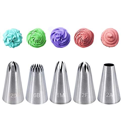 5 Pieces Piping Nozzles Kit Stainless Steel Large Piping Tips Cake Piping Nozzles Tips Nozzles for Decoration DIY Icing Tool for Cream Cupcake Cookie Decorating