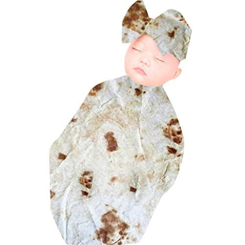 Kehen 2pcs Newborn Sleep Bag - Burrito Baby Blanket Flour Tortilla Swaddle Blanket Sleeping Swaddle Wrap with Headband (Burrito #4 (Swaddle+headband), 0-3 Months)