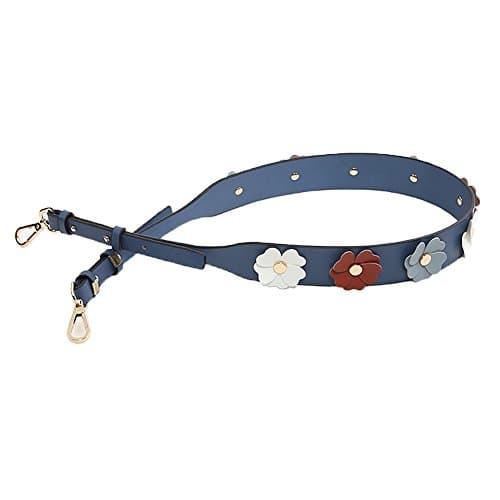 Symuitrc Wide Flower Purse Straps Replacement Vintage Guitar Handbags Strap for Shoulder Bags Gold Blue