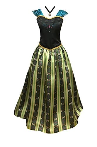 Cokos Novelty Adult Women Frozen Anna Elsa Coronation Dress Costume Princess Costume (XS Women Size, Olive)