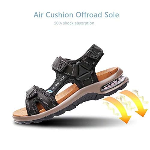 visionreast Mens Leather Sandals Open Toe Outdoor Hiking Sandals Air Cushion Sport Sandals Waterproof Beach Sandals