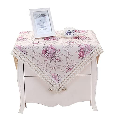 Cotton Farmhouse Tablecloth - Flower Bedside & Nightstand Tablecloth, Country Style, 24x24 inch (Purple)