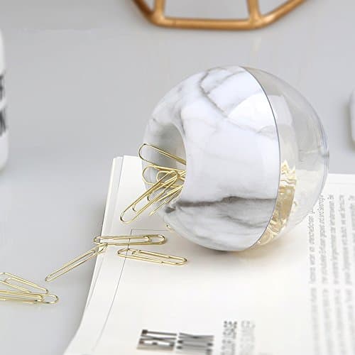 Marble White Magnetic Paperclip Holder with 100Pcs Gold Paper Clips, Cute Paper Clip Dispenser HolderOffice Supplies 1.1"