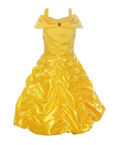 EONDEAR Little Girls Princess Belle Costume Halloween Layered Fancy Dress Yellow (8 Years)