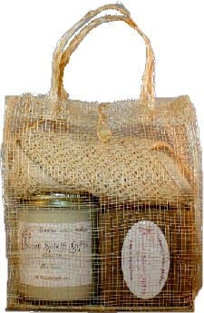 Christmas with Coal, 4-piece Gift Set - Blue Spruce Scented Soy Candle, Fir Needle Soap, Activated Charcoal Soap with Sisal Bath Cloth & Decorative Gift Bag