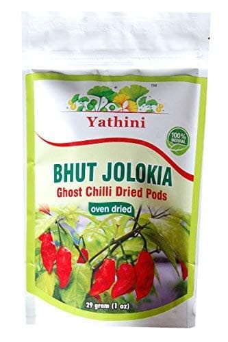 Yathini Bhut Jolokia Whole Chilli Pods 29gram/1oz (20+ Pieces in Count) Oven Dried World's Hottest Chili from Assam Ghost Chili Manipur King Chilli