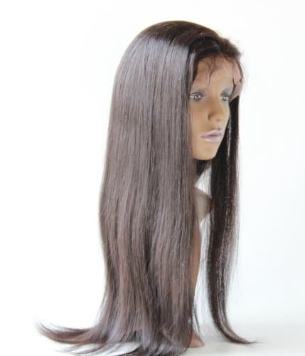 Full Lace Wigs Hand Made Human Hair Remy 100% Brazilian Virgin #1b Yaki Straight (16", 1b)