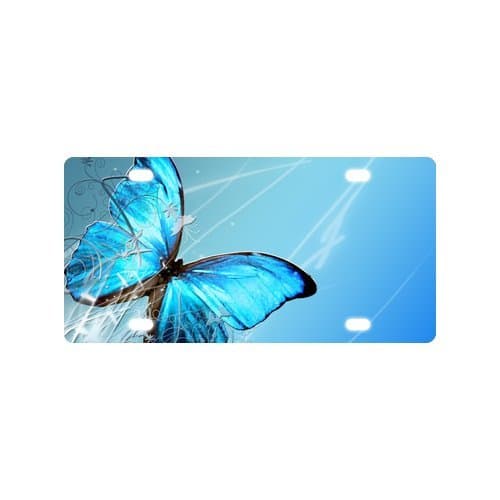 Blue Butterfly Design Strong AndDurable Aluminum Car License Plate 12" X 6"