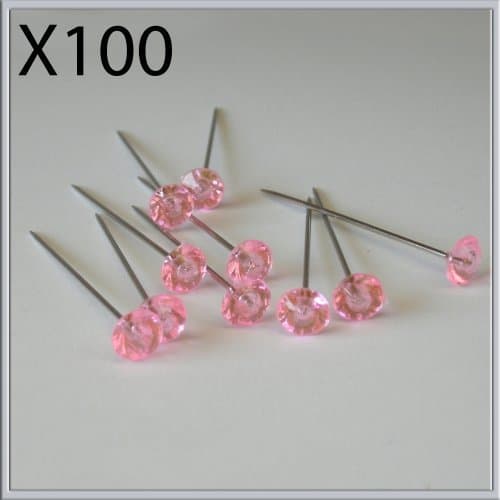 1x 100 pink diamante diamonte crystal pins 1.5 inch buttonholes weddings
