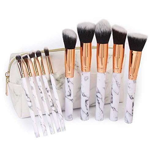 Marble Makeup Brushes Set,10Pcs Cosmetic Brush with White PU Leather Makeup Brush Bag Eyeshadow Face Eyeliner Blush…