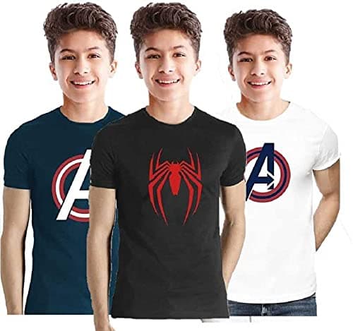 Gkidz Boys Printed Cotton Blend T Shirt for 6 Year Kids (Multicolor, Pack of 3)