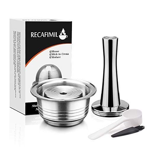 i Cafilas Reusable Nepresso Vertuo Capsules Stainless Steel Refillable Coffee Pods for Nepresso Vertuo Vertuoplus Coffee Machines with 1 Spoon 1 Brush (Capsule + Coffee Tamper)