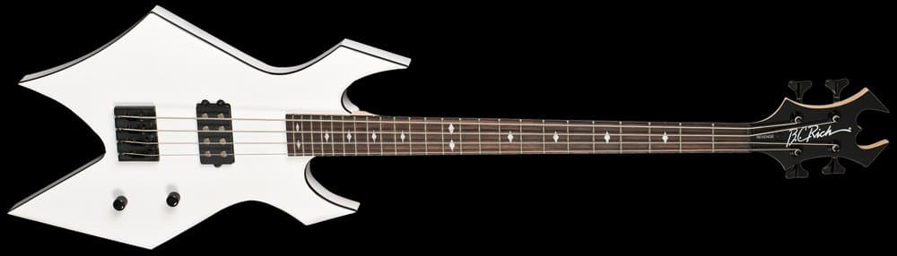 B.C. Rich Revenge Warlock 4 String Electric Bass Guitar, White with Black Binding