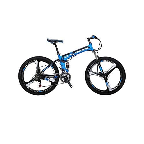 Extrbici Mountain Bike Foldable Bicycle Folding Bike 3 Spoke Wheel, Kingttu G6 Dual Suspension 26 inch 21 speeds Shimano Derailleur
