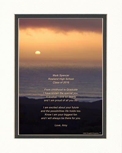 Personalized Brother Graduation Gift with "From Childhood to Graduate" Poem, Ocean Sunset Photo, 8x10 Double Matted. Special Keepsake and Unique Graduation Gifts for Brother Graduate