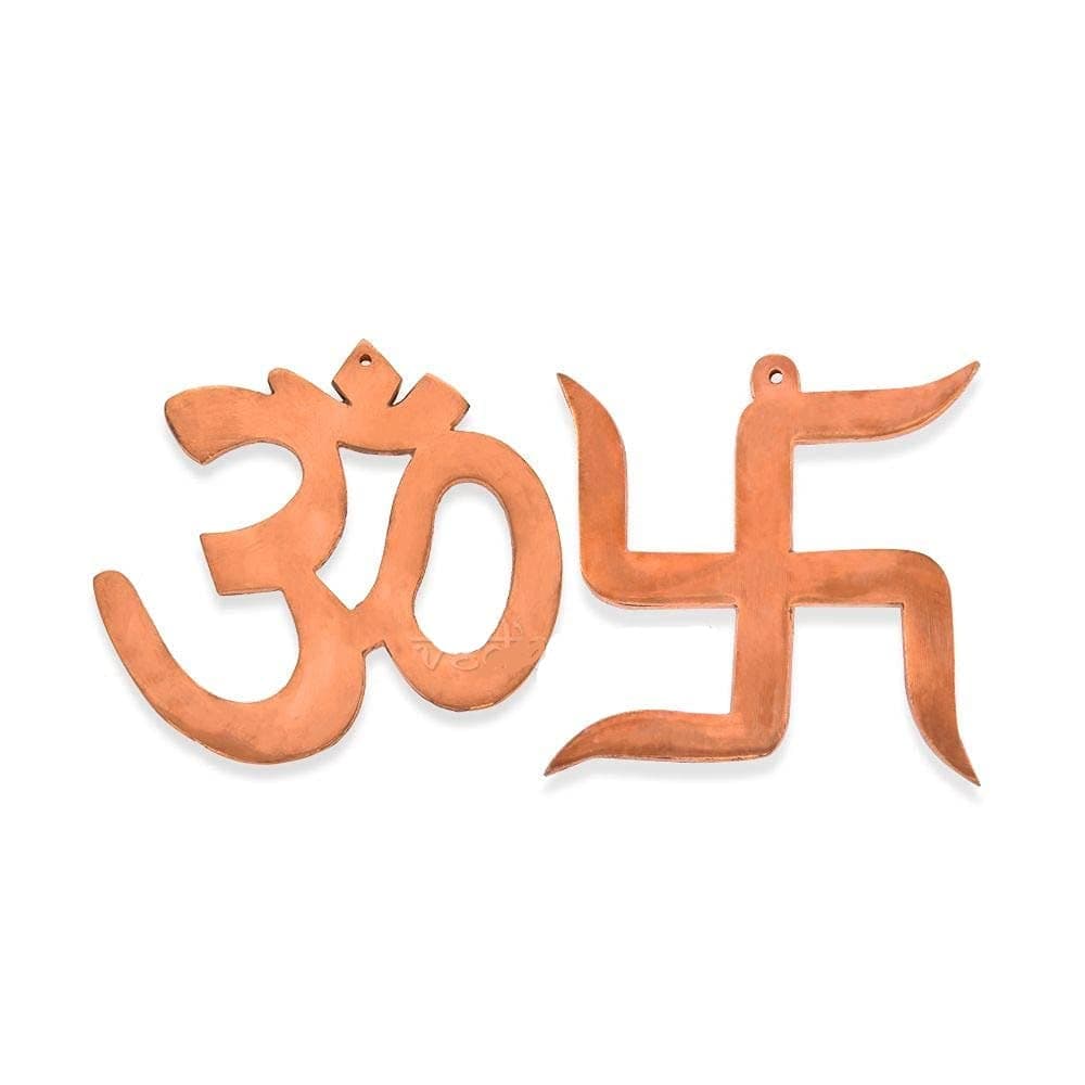 Vedic Vaani Pure Copper Hindu Spiritual Om and Swastik Wall Hanging Symbol for Vastu Energy