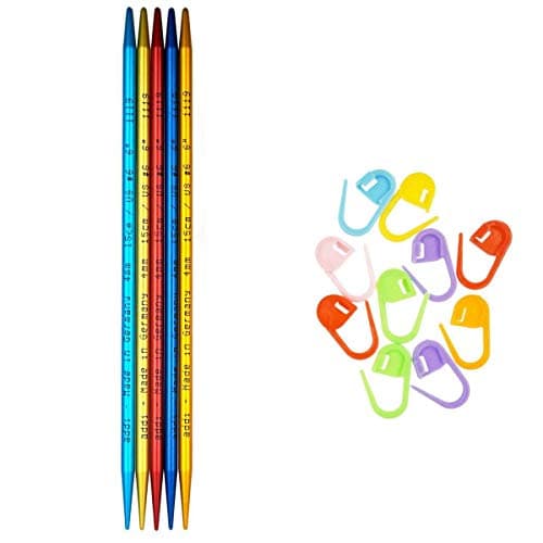 addi Knitting Needles FlipStix Double Pointed Aluminum 9 inch (20cm) (Set of 5) Size US 10.75 (7.0mm) Bundle with 10 Artsiga Crafts Stitch Markers