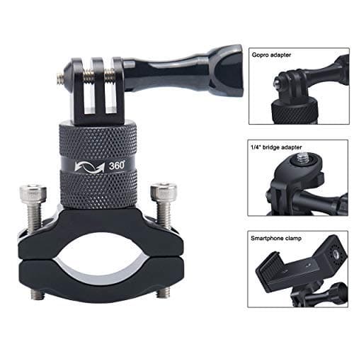 Lammcou Action Camera Phone Bike Mount Aluminium Bicycle Handlebar Mount Holder with Smartphone Clamp 1/4 inch Bridge Adapter for Mobile Phone Stabilizer GoPro Action Camera Bike Stand Accessory