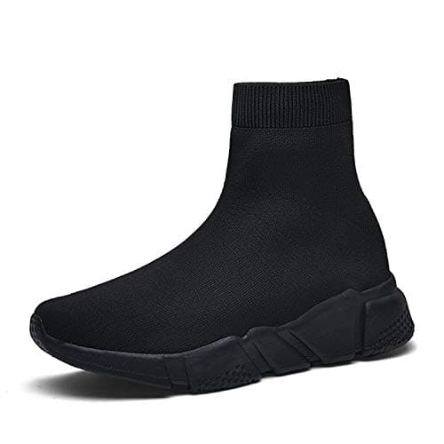 BADIER Mens Socks Shoes High Top Womens Mesh Shoes Casual Fly Weave Sneakers Lightweight Breathable Quick-Dry Walking Running Sport Sneakers Dark Black 35