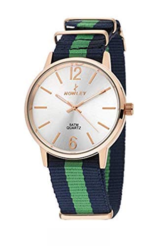 Nowley Watch 8-5573-0-1 – Unisex Gold Case, WR 5 ATM, with Blue and Green Nylon Strap.
