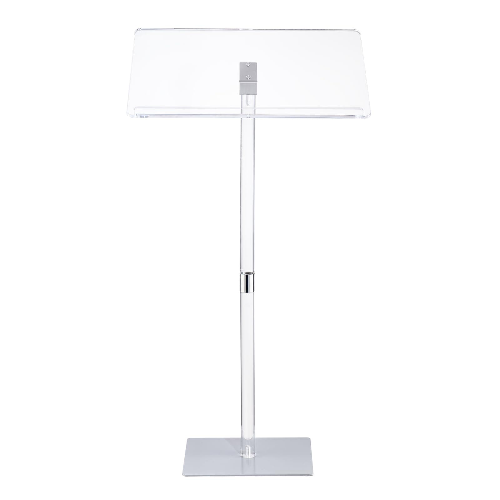 HMYHUM Acrylic Podium Stand, Clear Lecterns & Pulpits for Classroom, Concert, Churches, Speech, Easy Assembly, Metal Base, 23.6" L x 15.7" W x 41.7" H, Modern