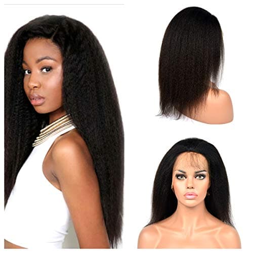 Poliga Hair Italian Yaki 360 Lace Frontal Wigs Pre Plucked with Baby Hair Human Hair for Black Women 180% Density Natural Color (10")