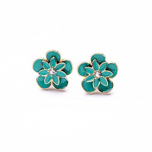 Graceful Floral TEAL Flower STUD Earrings in GIFT BOX
