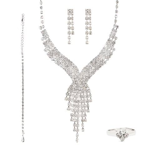 Stunning Strass Drop Necklace, Ring and Earrings Set