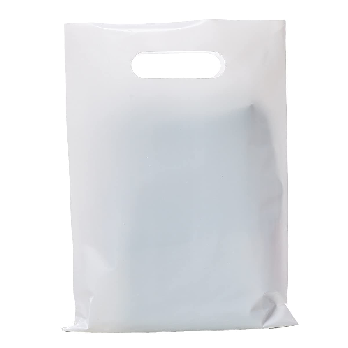 ysmile Small White Plastic Shopping Bag for Small Business Store Retail Die Cut Poly with Handle Goodie 100 ct 5.9"x7.8"