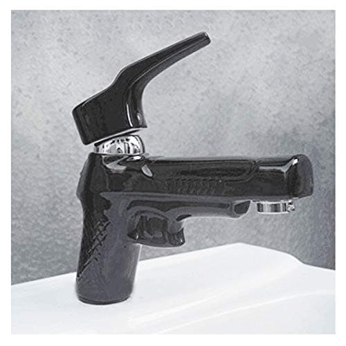 Luxury Ceramic Sink Cistern Hot and Cold Faucet Pistol Gun Shape Black Bathroom Decoration Tap Bibcock Toilet, Not for Drink Water