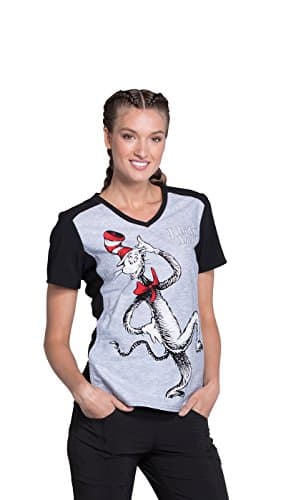 Dr. Seuss Cat in The Hat Women's V Neck Scrub Top