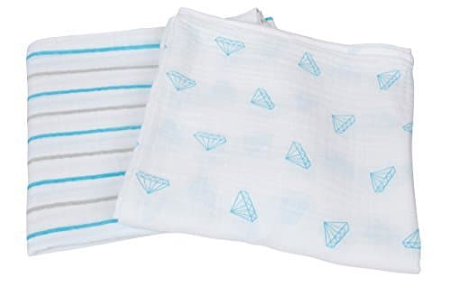 Diamond Baby Swaddle Blankets Organic Cotton, Diamonds and Stripes Design, 2-Pack