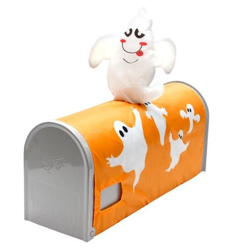 3D HALLOWEEN MAILBOX COVER ORANGE WITH WHITE GHOSTS OUTDOOR INDOOR MAIL BOX DECORATION